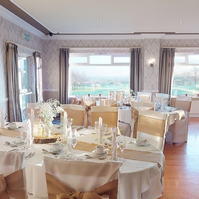 Tables set up for a wedding breakfast